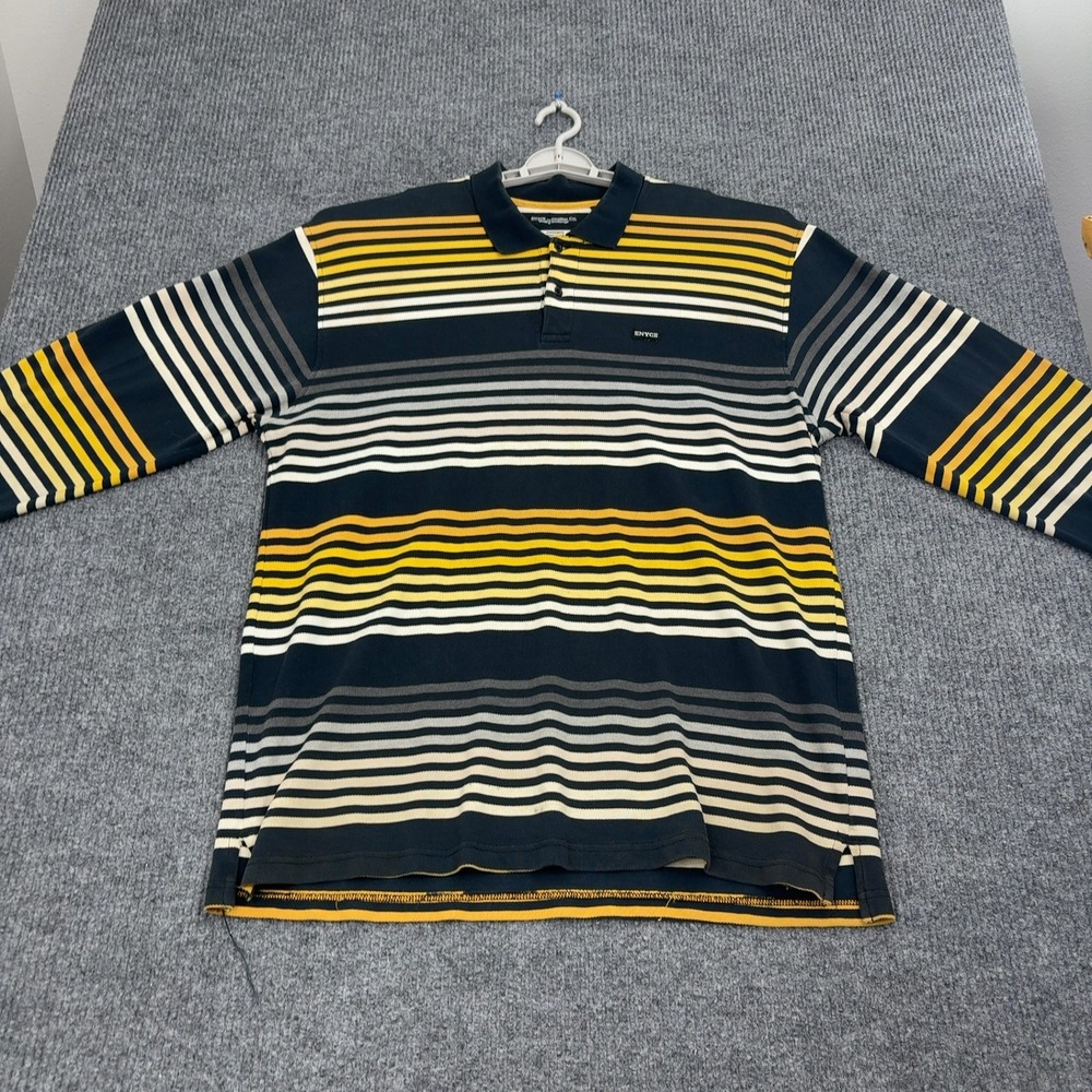 Enyce Polo Shirt Mens XXL Black Yellow Striped Long Sleeve Cotton Streetwear Y2K